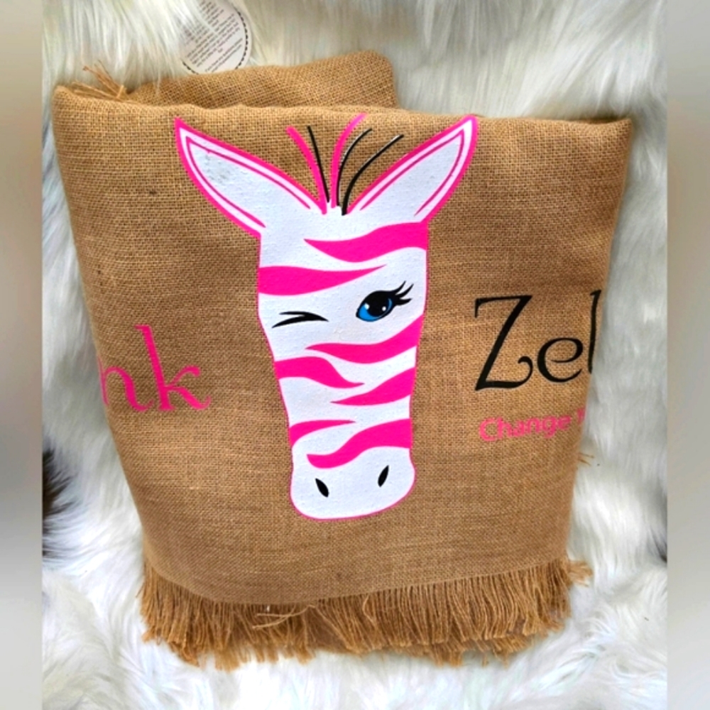 Pink Zebra Display Burlap Tablecloth New!!!
